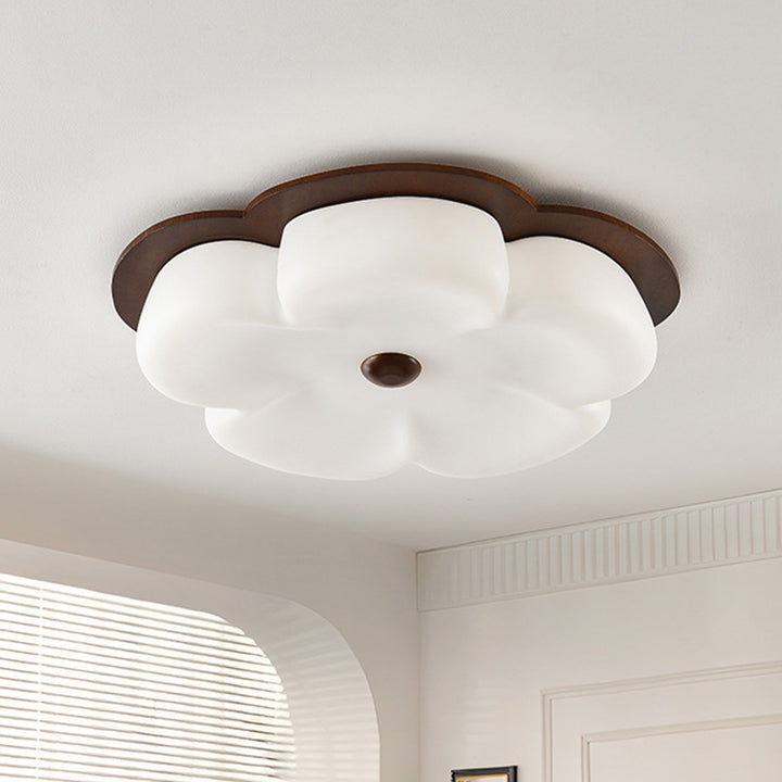 Traditionelle Vintage-Blumenform aus massivem Holz, Eisen, PE LED-Deckenleuchte für Schlafzimmer 