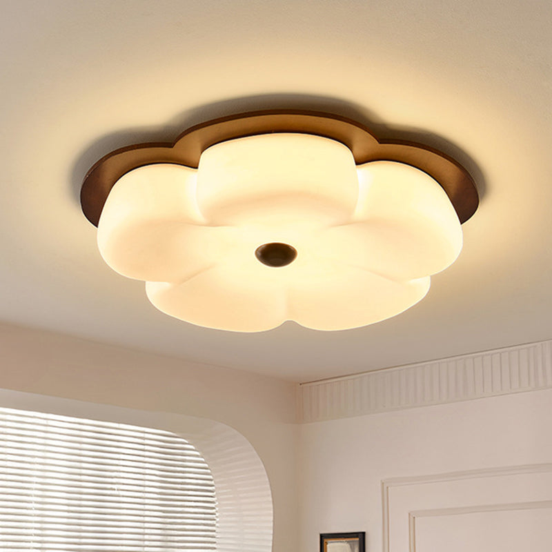 Traditionelle Vintage-Blumenform aus massivem Holz, Eisen, PE LED-Deckenleuchte für Schlafzimmer 