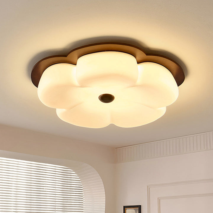 Traditionelle Vintage-Blumenform aus massivem Holz, Eisen, PE LED-Deckenleuchte für Schlafzimmer 