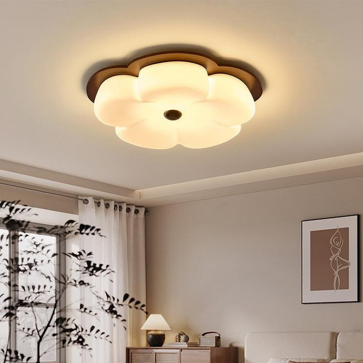 Traditionelle Vintage-Blumenform aus massivem Holz, Eisen, PE LED-Deckenleuchte für Schlafzimmer 