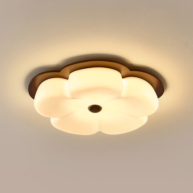 Traditionelle Vintage-Blumenform aus massivem Holz, Eisen, PE LED-Deckenleuchte für Schlafzimmer 