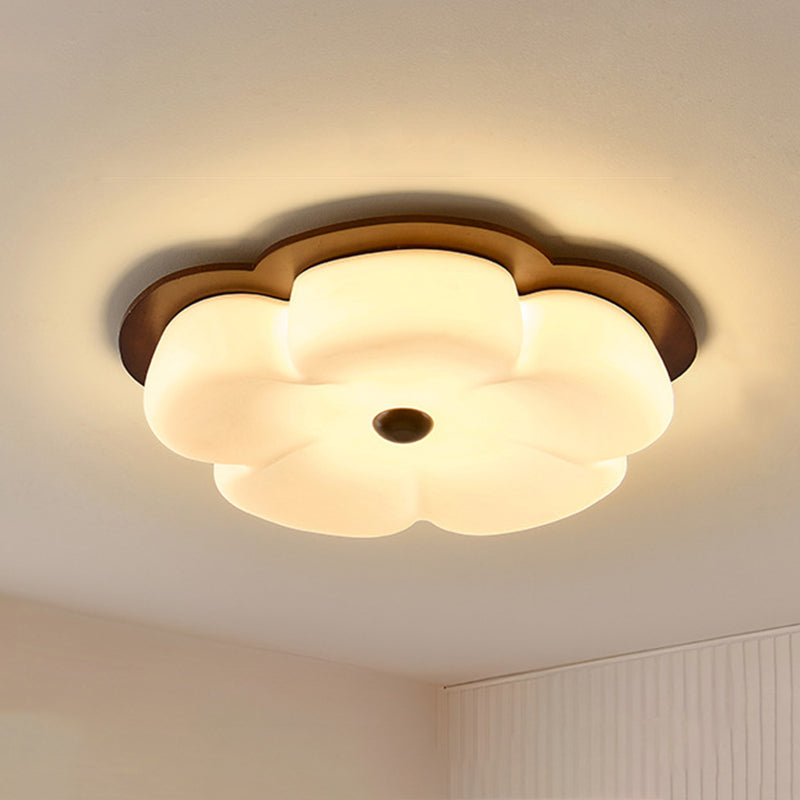 Traditionelle Vintage-Blumenform aus massivem Holz, Eisen, PE LED-Deckenleuchte für Schlafzimmer 