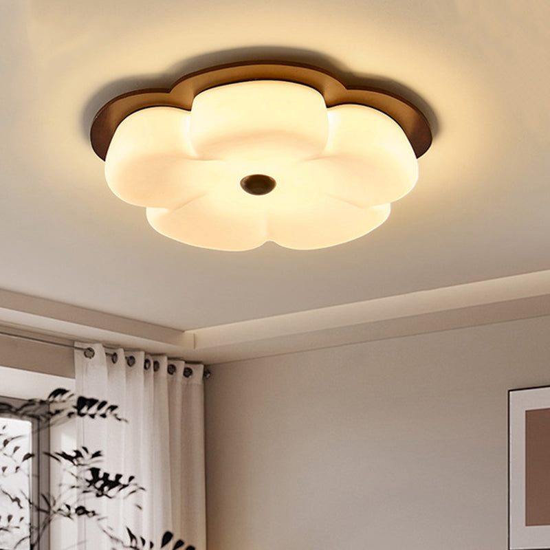 Traditionelle Vintage-Blumenform aus massivem Holz, Eisen, PE LED-Deckenleuchte für Schlafzimmer 