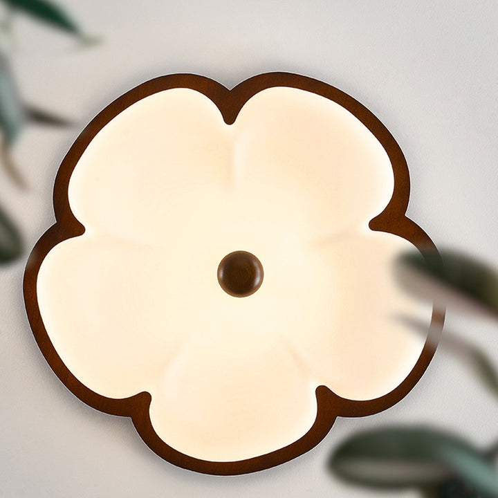 Traditionelle Vintage-Blumenform aus massivem Holz, Eisen, PE LED-Deckenleuchte für Schlafzimmer 