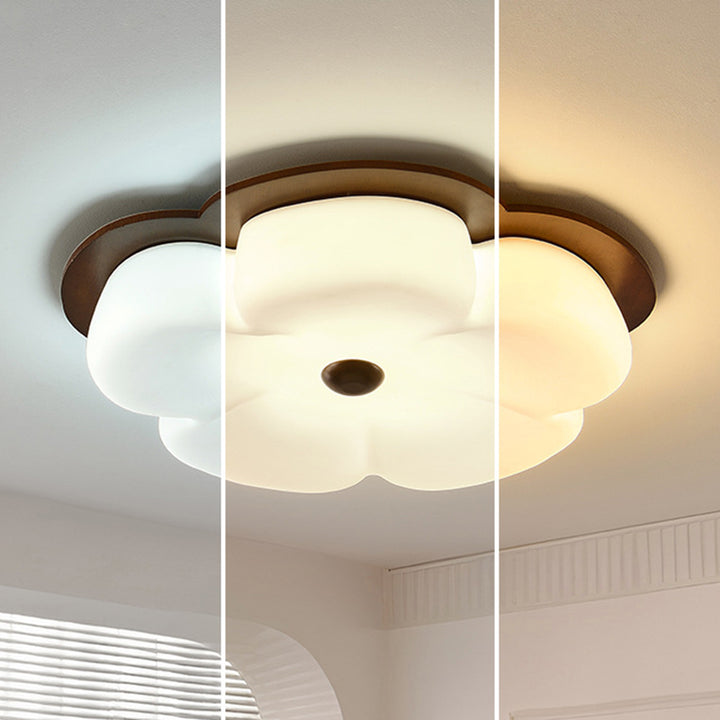 Traditionelle Vintage-Blumenform aus massivem Holz, Eisen, PE LED-Deckenleuchte für Schlafzimmer 