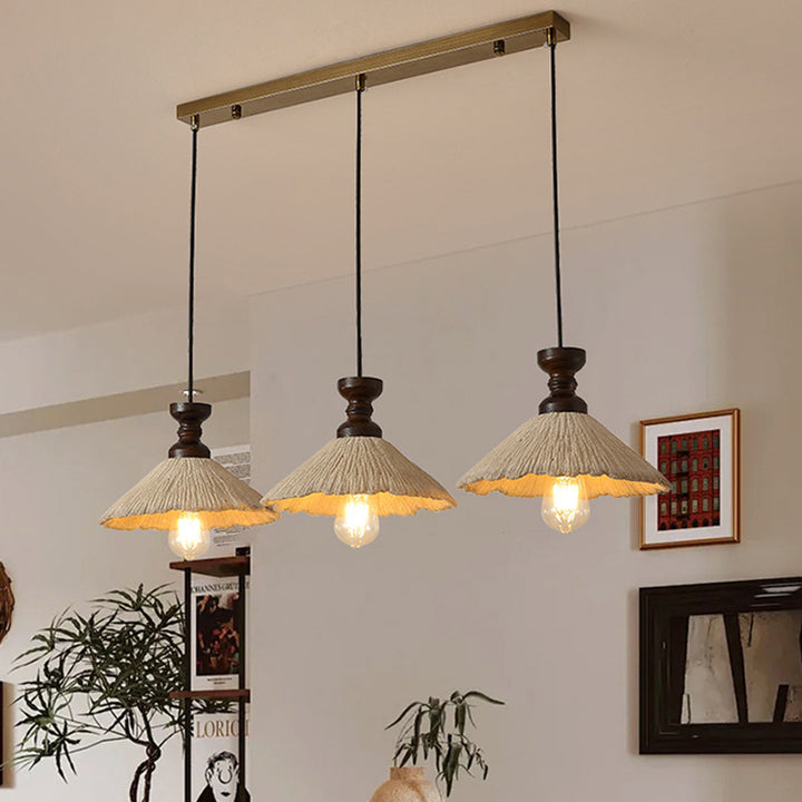 Traditioneller Vintage Kegelförmiger Kronleuchter aus massivem Holz und Eisen mit Mikrobeton 1/3-Licht für das Esszimmer 