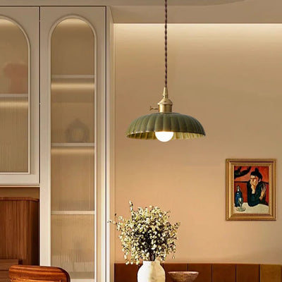 Contemporary Nordic Bowl-Shaped Iron Aluminum Ceramic 1-Light Pendant Light For Bedroom