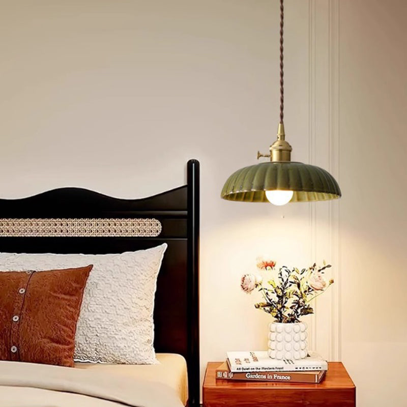 Contemporary Nordic Bowl-Shaped Iron Aluminum Ceramic 1-Light Pendant Light For Bedroom