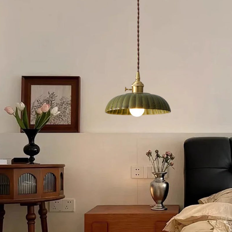 Contemporary Nordic Bowl-Shaped Iron Aluminum Ceramic 1-Light Pendant Light For Bedroom