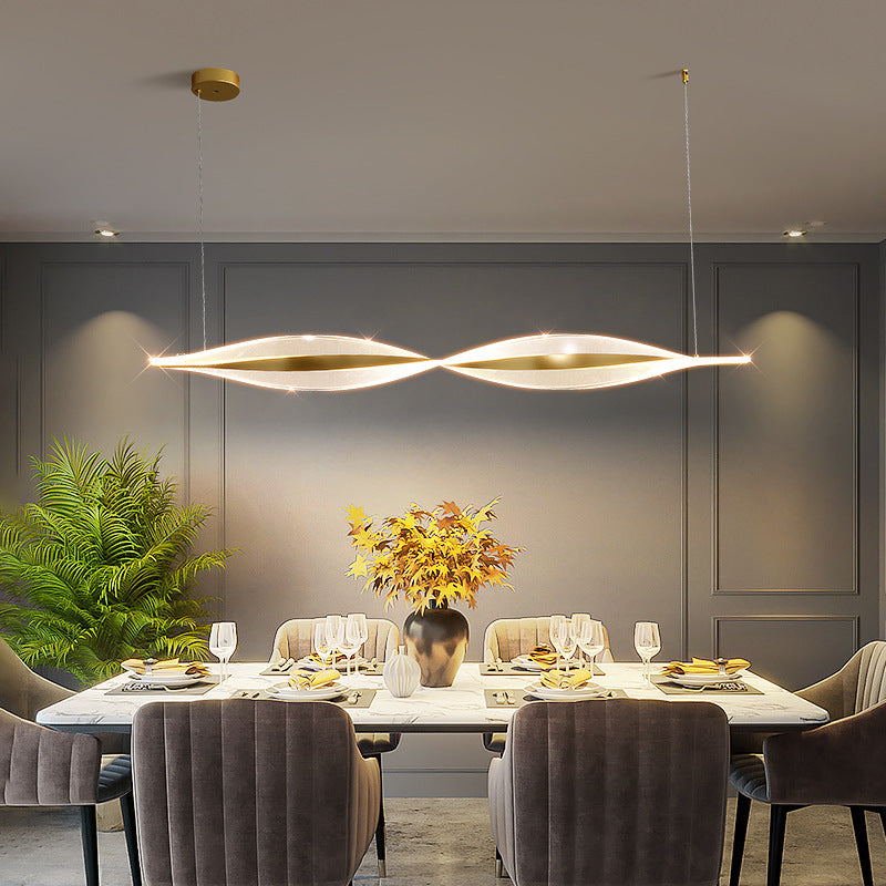 Traditional Luxury Wavy Line Iron Acrylic LED Chandelier Island Light For Dining Room