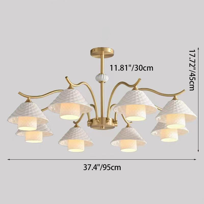 Contemporary Nordic Cylindrical Copper Ceramic 1/3/6/8-Light Chandelier For Bedroom