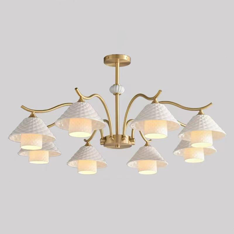 Contemporary Nordic Cylindrical Copper Ceramic 1/3/6/8-Light Chandelier For Bedroom