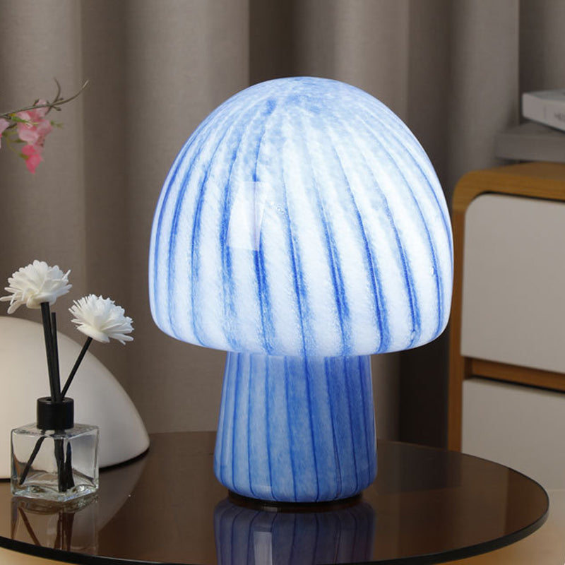 Contemporary Creative Mushroom-Shaped Cylindrical Glass 1-Light Table Lamp For Bedroom