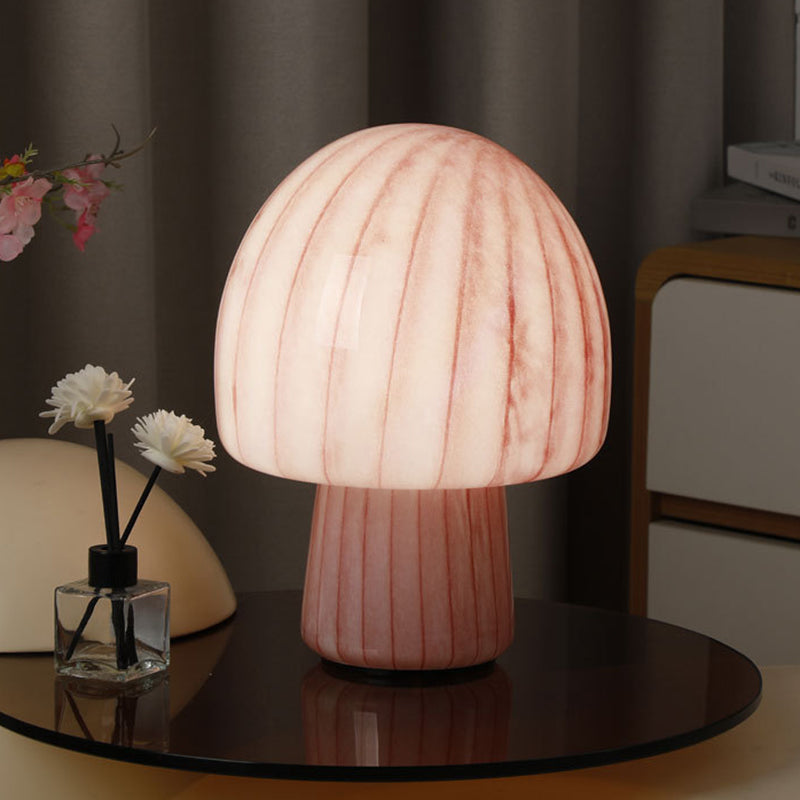 Contemporary Creative Mushroom-Shaped Cylindrical Glass 1-Light Table Lamp For Bedroom