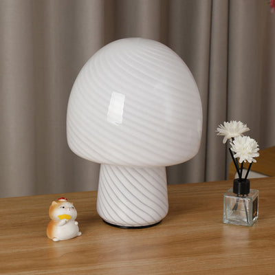 Contemporary Creative Mushroom-Shaped Cylindrical Glass 1-Light Table Lamp For Bedroom