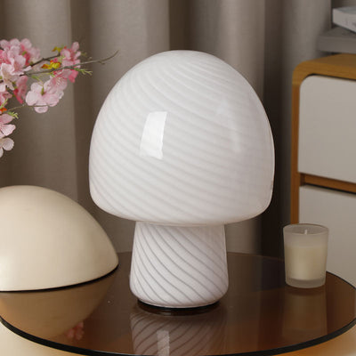 Contemporary Creative Mushroom-Shaped Cylindrical Glass 1-Light Table Lamp For Bedroom
