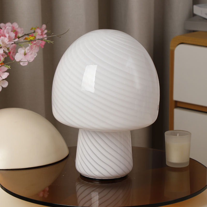 Contemporary Creative Mushroom-Shaped Cylindrical Glass 1-Light Table Lamp For Bedroom