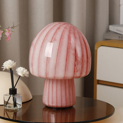 Contemporary Creative Mushroom-Shaped Cylindrical Glass 1-Light Table Lamp For Bedroom