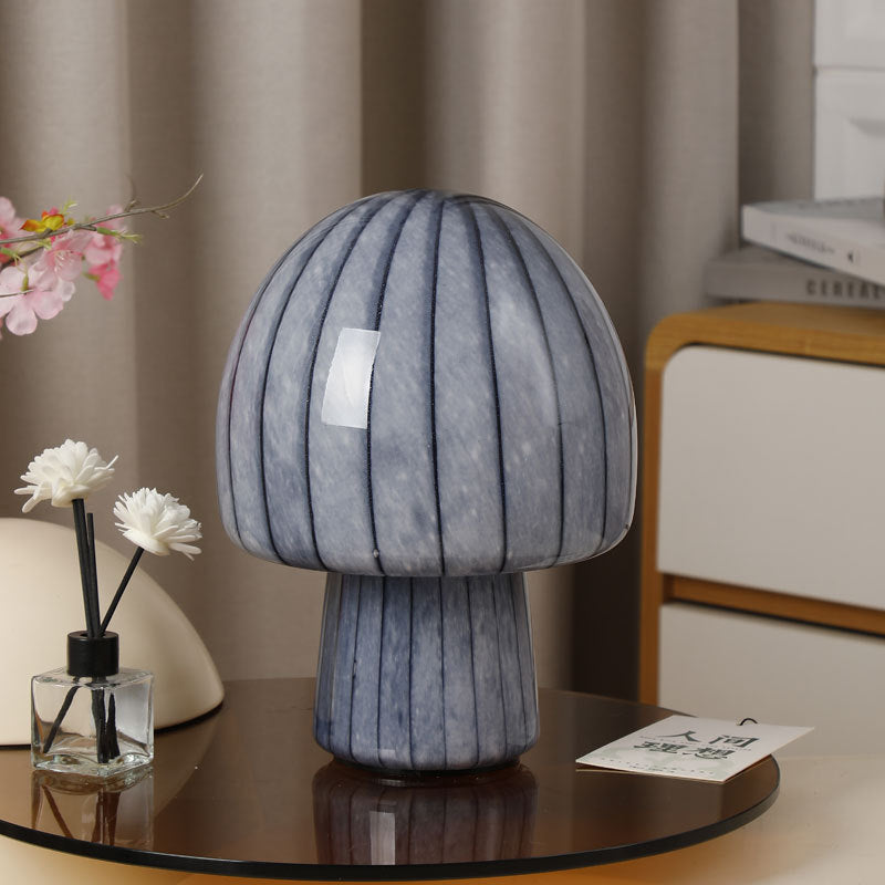 Contemporary Creative Mushroom-Shaped Cylindrical Glass 1-Light Table Lamp For Bedroom