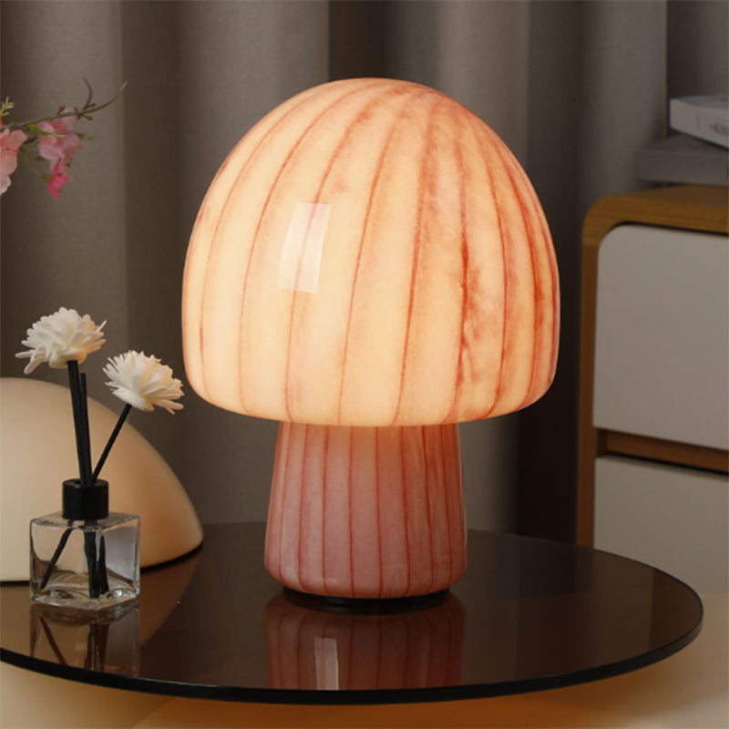 Contemporary Creative Mushroom-Shaped Cylindrical Glass 1-Light Table Lamp For Bedroom