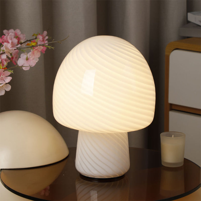 Contemporary Creative Mushroom-Shaped Cylindrical Glass 1-Light Table Lamp For Bedroom