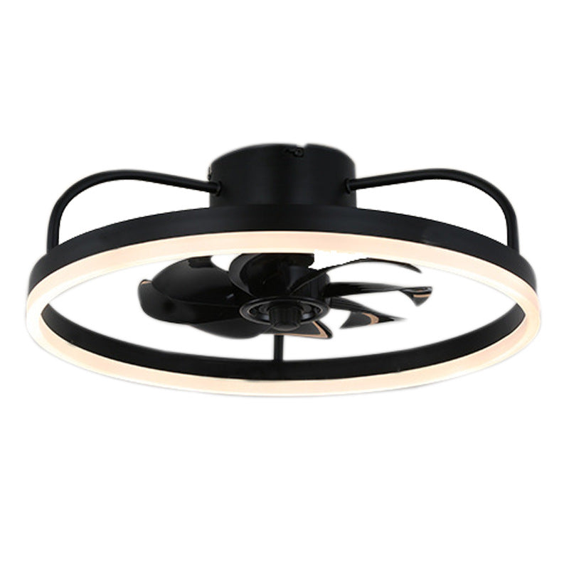 Ventilateur de plafond avec lumière LED en cuivre, fer et acrylique circulaire nordique contemporain et rotatif pour salon 