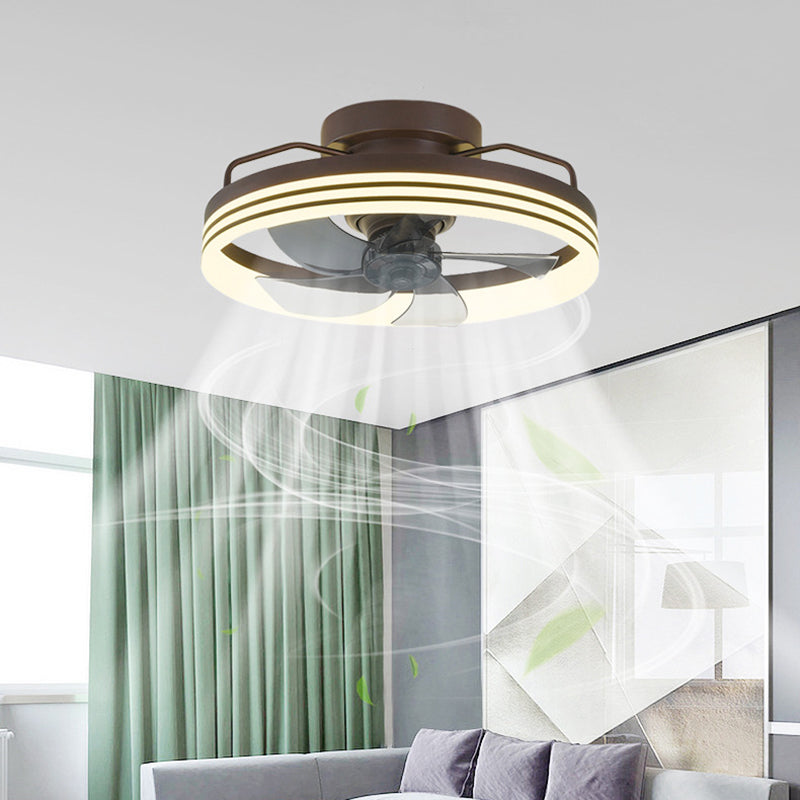 Ventilateur de plafond avec lumière LED en cuivre, fer et acrylique circulaire nordique contemporain et rotatif pour salon 