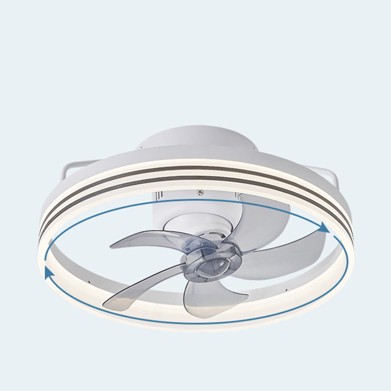Ventilateur de plafond avec lumière LED en cuivre, fer et acrylique circulaire nordique contemporain et rotatif pour salon 
