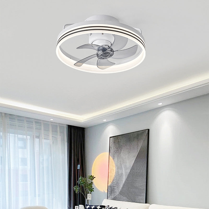 Ventilateur de plafond avec lumière LED en cuivre, fer et acrylique circulaire nordique contemporain et rotatif pour salon 