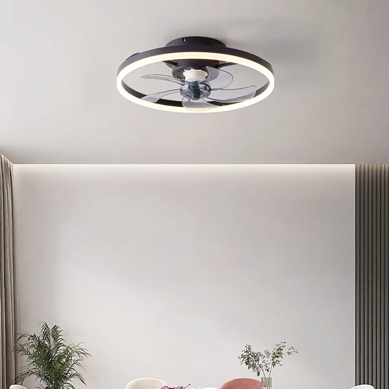 Ventilateur de plafond avec lumière LED en cuivre, fer et acrylique circulaire nordique contemporain et rotatif pour salon 