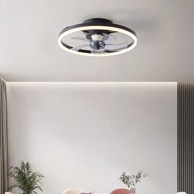 Contemporary Nordic Rotatable Circular Copper Iron Acrylic LED Semi-Flush Mount Ceiling Fan Light For Living Room
