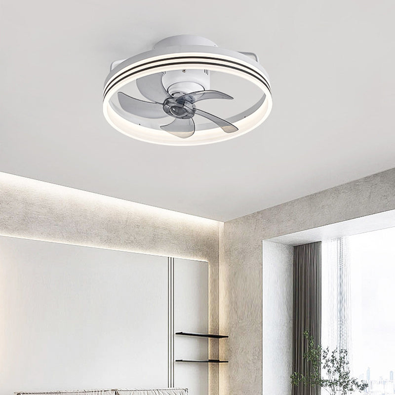 Ventilateur de plafond avec lumière LED en cuivre, fer et acrylique circulaire nordique contemporain et rotatif pour salon 