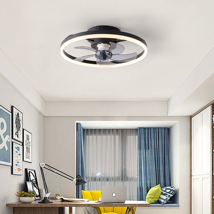 Ventilateur de plafond avec lumière LED en cuivre, fer et acrylique circulaire nordique contemporain et rotatif pour salon 