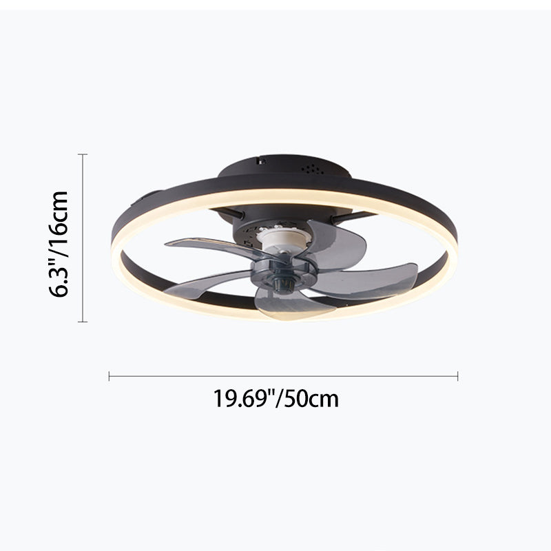 Ventilateur de plafond avec lumière LED en cuivre, fer et acrylique circulaire nordique contemporain et rotatif pour salon 