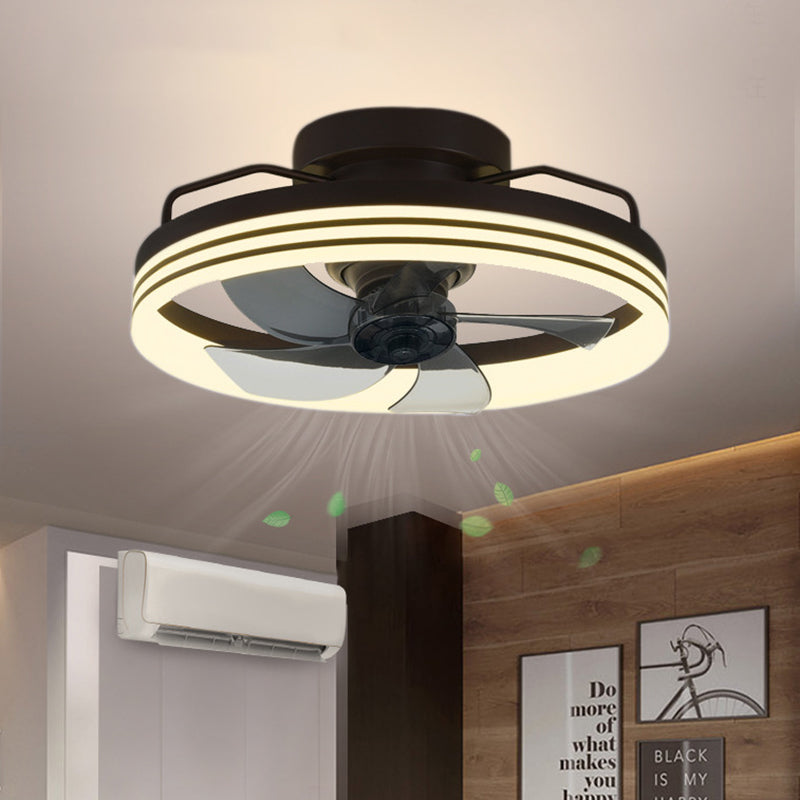Ventilateur de plafond avec lumière LED en cuivre, fer et acrylique circulaire nordique contemporain et rotatif pour salon 