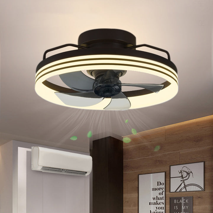 Contemporary Nordic Rotatable Circular Copper Iron Acrylic LED Semi-Flush Mount Ceiling Fan Light For Living Room