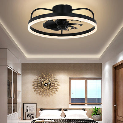 Contemporary Nordic Rotatable Circular Copper Iron Acrylic LED Semi-Flush Mount Ceiling Fan Light For Living Room