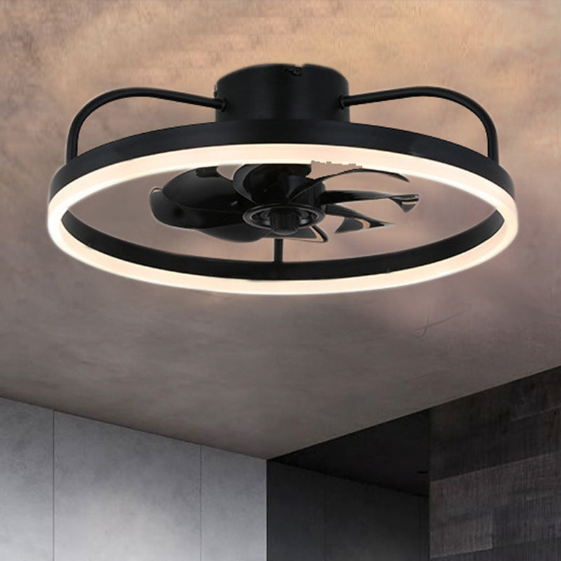 Ventilateur de plafond avec lumière LED en cuivre, fer et acrylique circulaire nordique contemporain et rotatif pour salon 