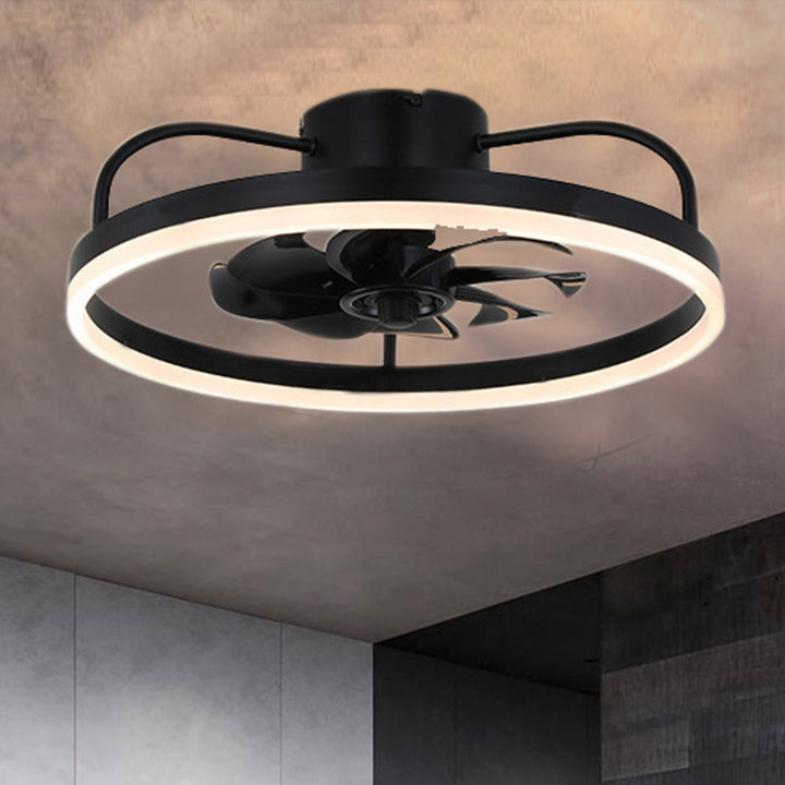 Ventilateur de plafond avec lumière LED en cuivre, fer et acrylique circulaire nordique contemporain et rotatif pour salon 