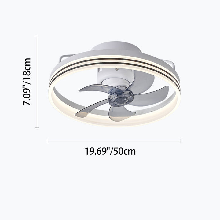 Ventilateur de plafond avec lumière LED en cuivre, fer et acrylique circulaire nordique contemporain et rotatif pour salon 