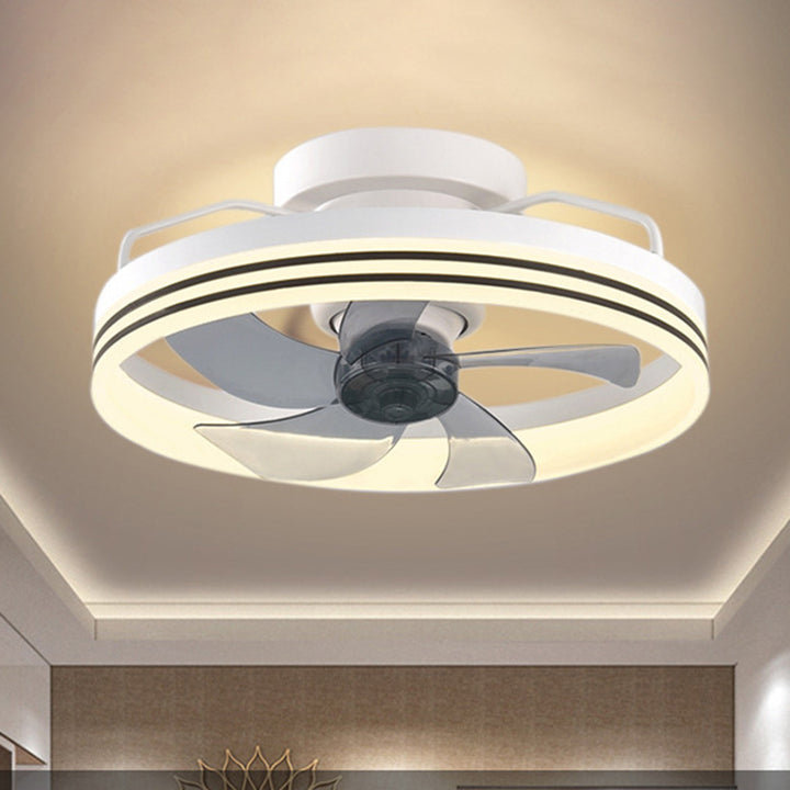 Ventilateur de plafond avec lumière LED en cuivre, fer et acrylique circulaire nordique contemporain et rotatif pour salon 