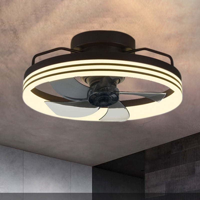 Ventilateur de plafond avec lumière LED en cuivre, fer et acrylique circulaire nordique contemporain et rotatif pour salon 