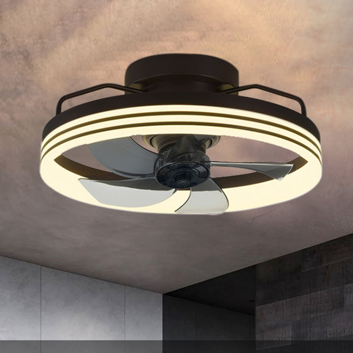 Ventilateur de plafond avec lumière LED en cuivre, fer et acrylique circulaire nordique contemporain et rotatif pour salon 