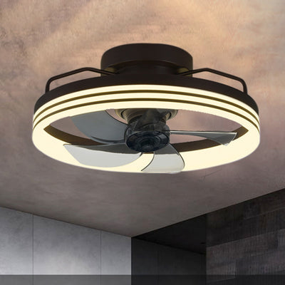 Contemporary Nordic Rotatable Circular Copper Iron Acrylic LED Semi-Flush Mount Ceiling Fan Light For Living Room