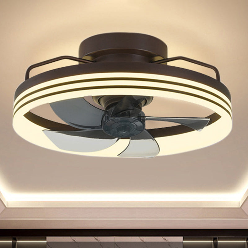 Ventilateur de plafond avec lumière LED en cuivre, fer et acrylique circulaire nordique contemporain et rotatif pour salon 