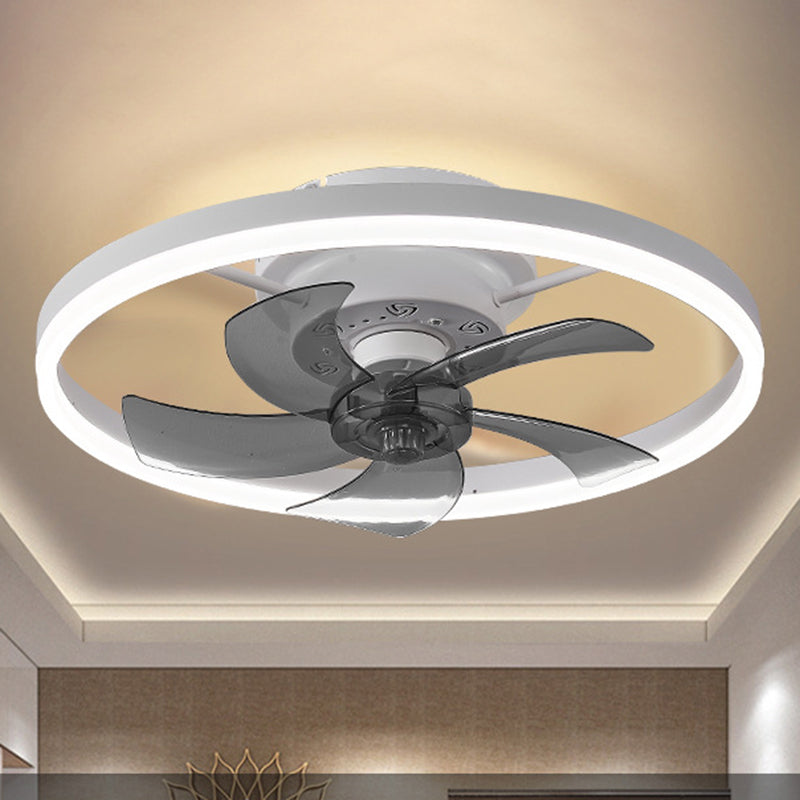Ventilateur de plafond avec lumière LED en cuivre, fer et acrylique circulaire nordique contemporain et rotatif pour salon 