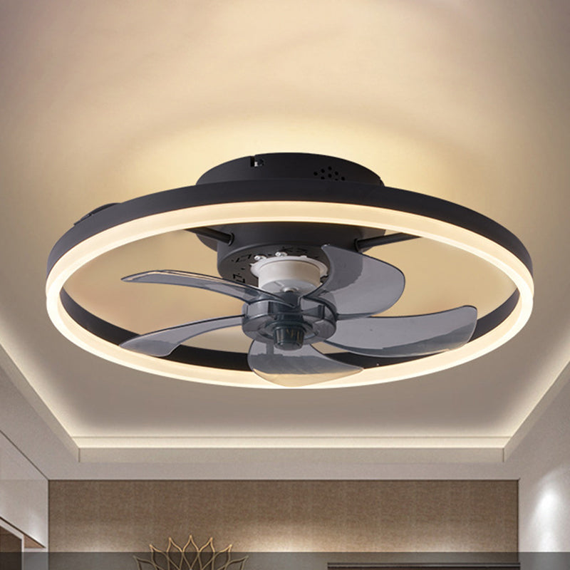 Ventilateur de plafond avec lumière LED en cuivre, fer et acrylique circulaire nordique contemporain et rotatif pour salon 