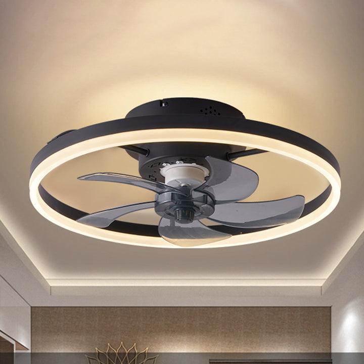 Ventilateur de plafond avec lumière LED en cuivre, fer et acrylique circulaire nordique contemporain et rotatif pour salon 