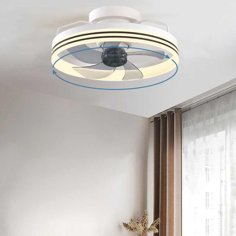 Ventilateur de plafond avec lumière LED en cuivre, fer et acrylique circulaire nordique contemporain et rotatif pour salon 