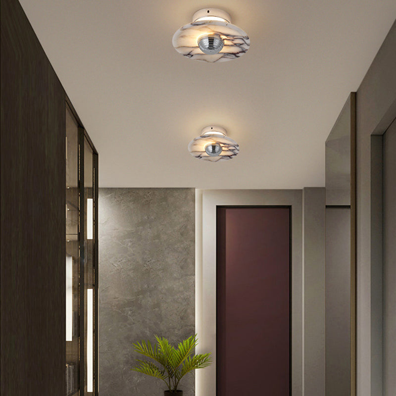 Contemporary Nordic Round Iron Marble LED Wall Sconce Lamp For Bedroom